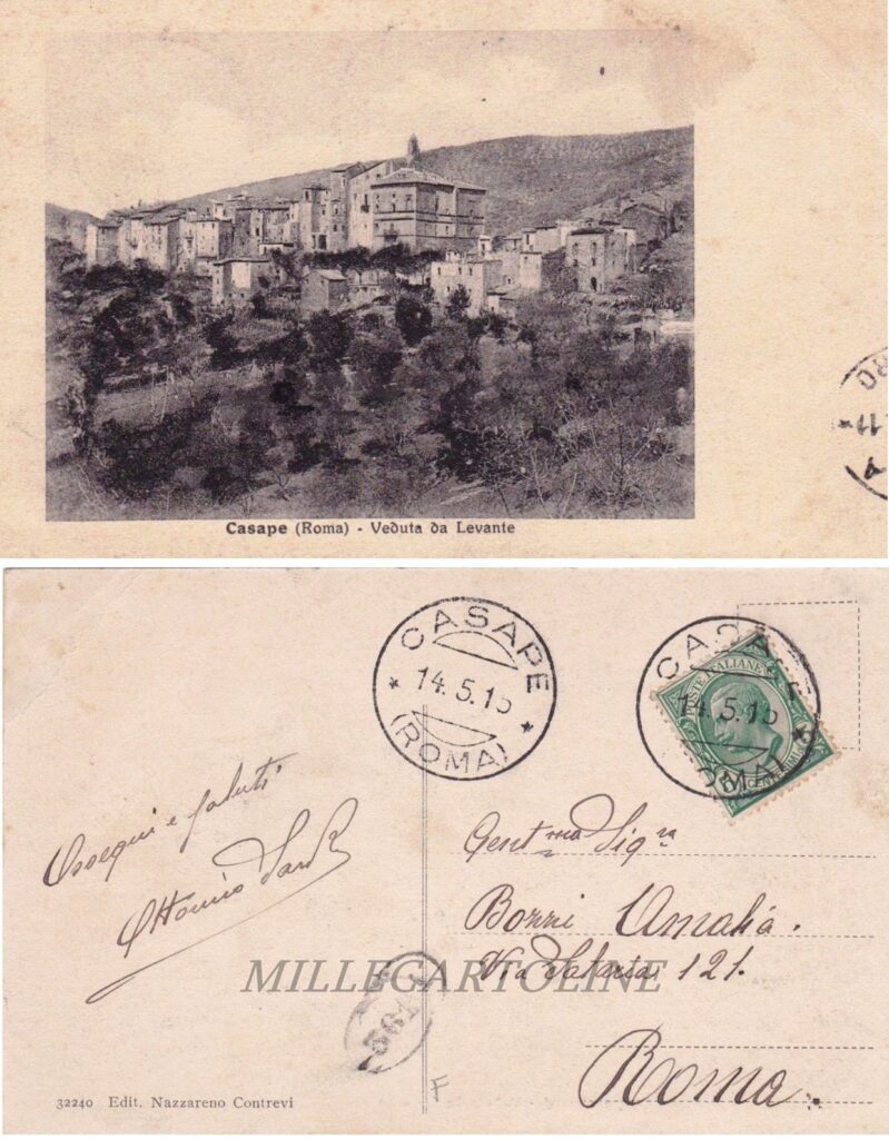 Casape, veduta da levante, cartolina viaggiata 1915.